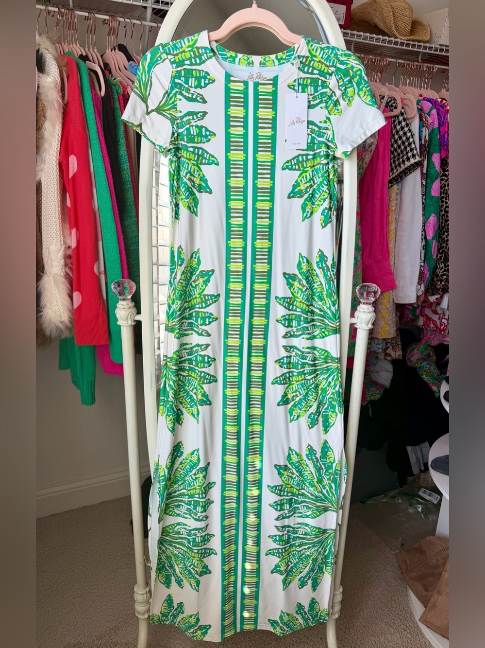 Lilly Pulitzer Kaden maxi White & Green Tropical Leaf Maxi Dress